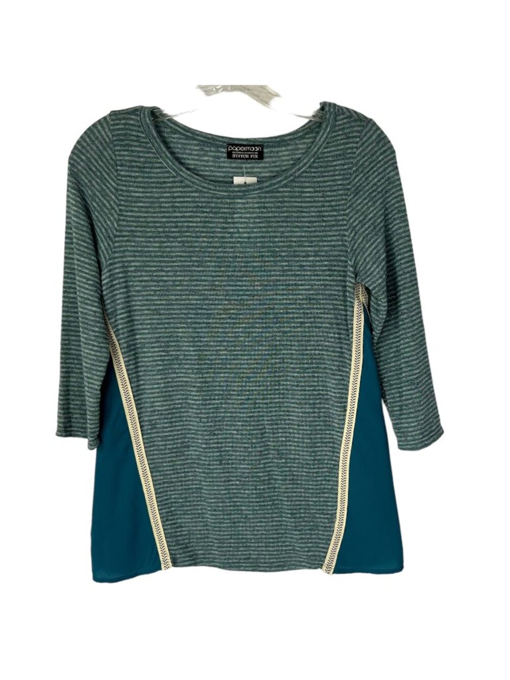 Papermoon Kelli Mixed Material Embroidery Knit Top Womens XS New Stitch Fix‎